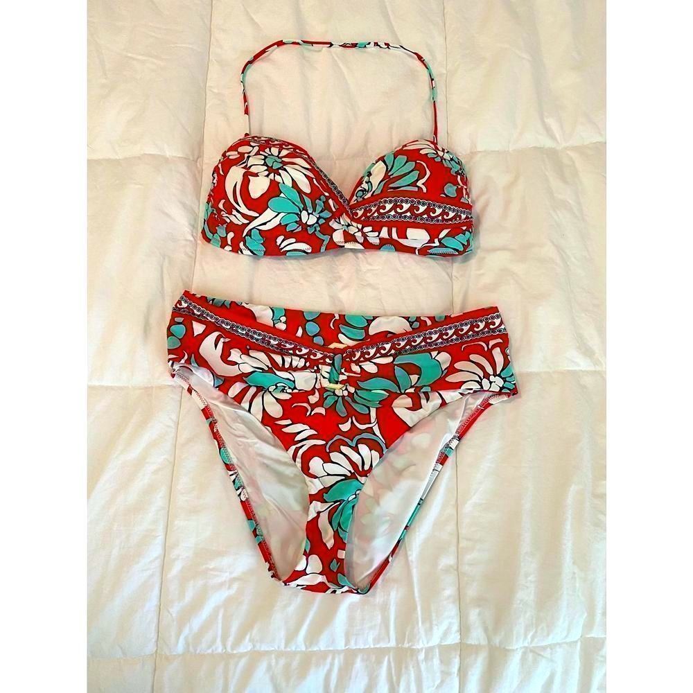 Floral Red and Green Bikini Set